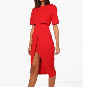 Boohoo Dresses - Boohoo Layered Wrap Wiggle Midi Dress Boohoo Dresses - Boohoo Layered Wrap Wiggle Midi Dress